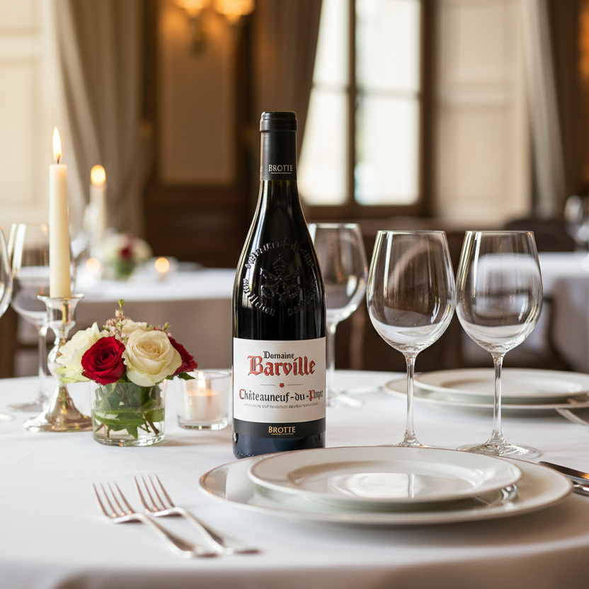 Domaine Barville Châteauneuf-du-Pape Rouge 2022 wine bottle with elegant label and rich red color.