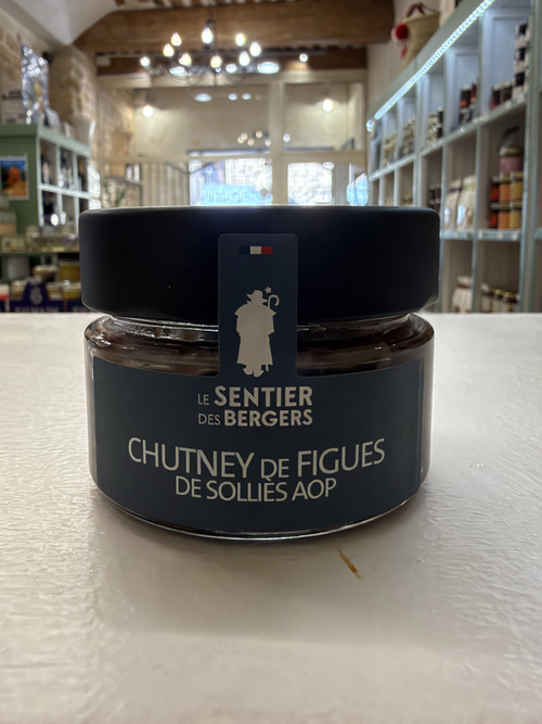 Photographie réelle du pot 100 g Le Sentier des Bergers – chutney de figues de Solliès AOP, face avant