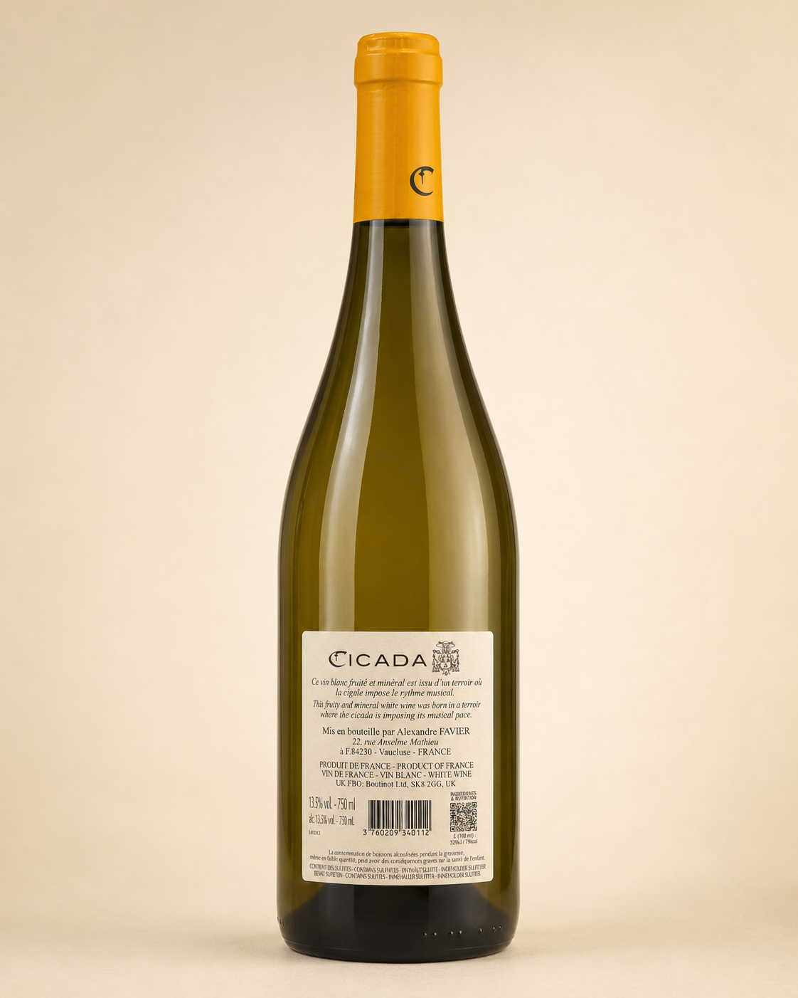 Cicada Blanc 2025 Vin de France Domaine Chante Cigale – bouteille vue de dos