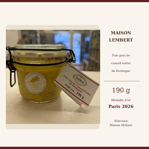 Foie gras de canard entier Maison Lembert 190 g, présentation éditoriale et médaille d’or 2026