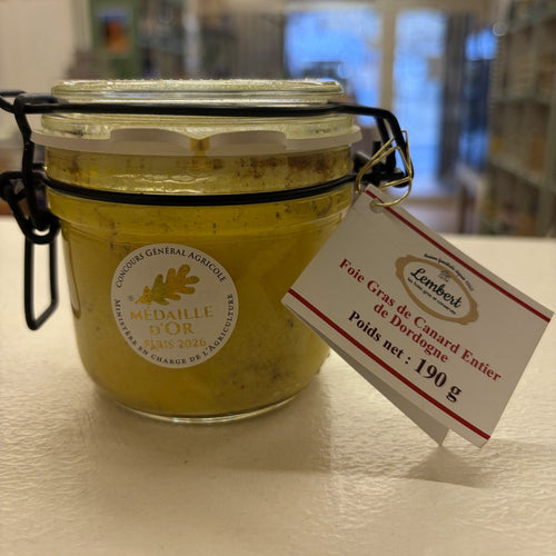 Photographie authentique du foie gras de canard entier Maison Lembert 190 g, médaille d’or Paris 2026