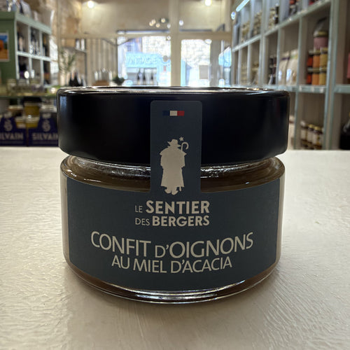 Confit d’oignons au miel d’acacia 100 g Le Sentier des Bergers – photographie authentique de la face avant