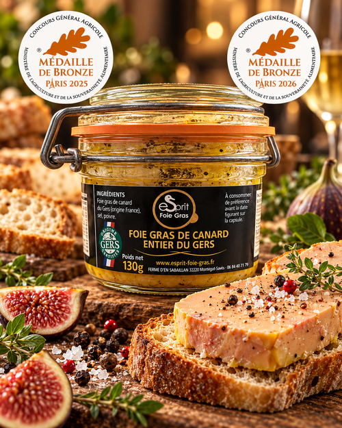 Foie gras Esprit Foie Gras 130 g – présentation gourmande premium avec les médailles 2025 et 2026