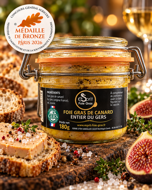 Foie gras de canard entier du Gers 180 g – suggestion gourmande de dégustation sur pain avec figues